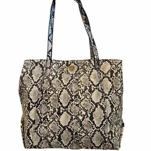Anne Klein Black White Snake Print Fuax Leather Large Purse Tote